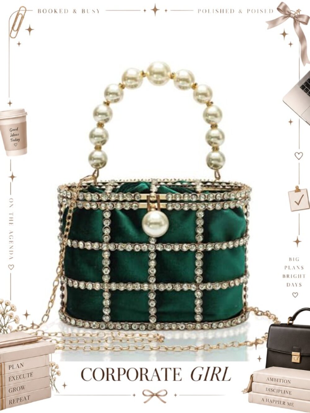 Crystal Cage Pearl Handle Evening Clutch Mini Bag Wedding Party Purse